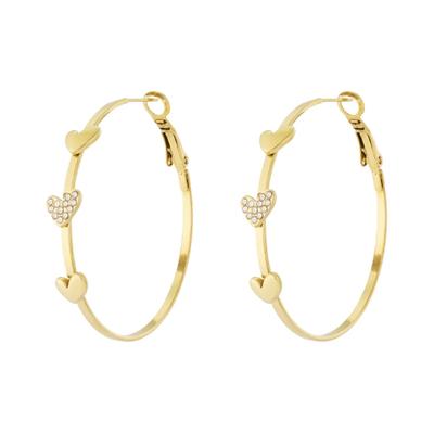 Paar Creolen ADELIA´S "Ohrringe Creolen mit drei Herzen aus Edelstahl", Damen, Gr. Damen, Edelstahl, gold (goldfarben), Ohrringe, Modeschmuck mit drei Herzen und Strasssteinbesatz, trendig gestaltet