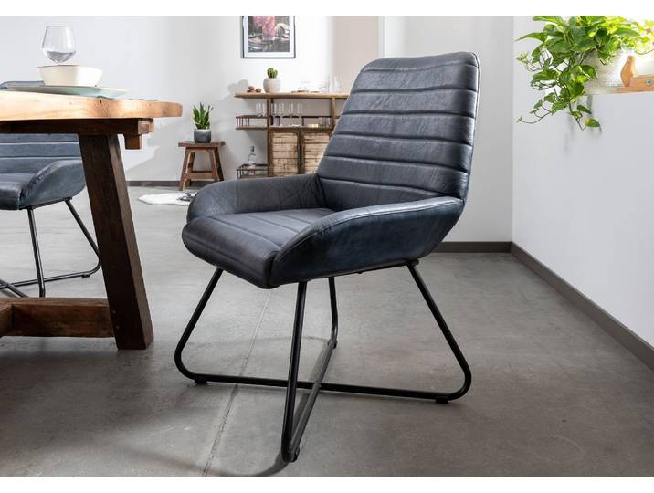 Stuhl Echtleder 59x68x93 blau IRON LABEL #15