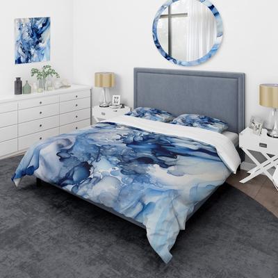 DESIGN ART Designart - Abstract Classic Blue Waves V - Fractals Bedding Cover Set - Modern Bed Sets With Shams