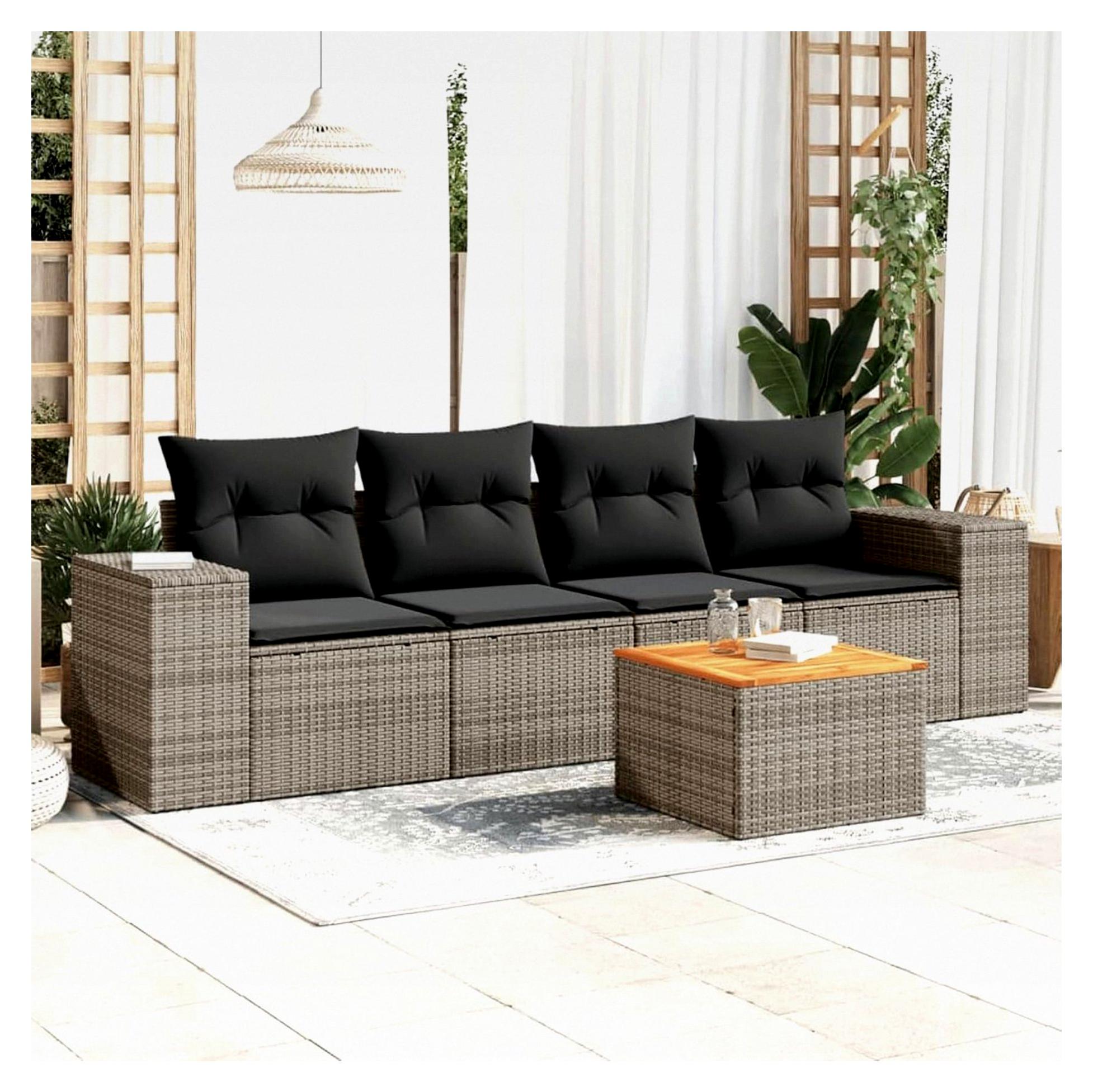 Kleine Balkon Lounge mit Stauraum Rattan Sofa Gartenlounge 4-Sitzer Polyrattan Balkonmöbel
