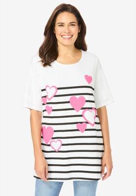 Plus Size Women's Graphic Print Scoop Neck Tunic by Woman Within in Stripe Hearts (Size 1X)