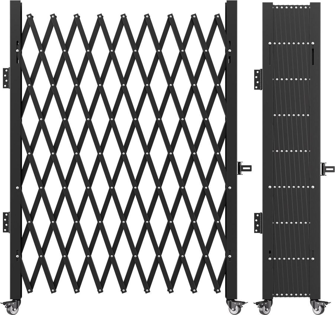 Single Folding Security Gate, 6-1/2' H x 7-1/2' W Folding Door Gate, Steel Accordion Security Gate, Flexible Expanding Security Gate, 360° Rolling Barricade Gate, Scissor Gate/Door with Padloc