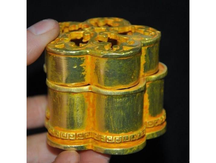 Encensoir brûleur d'encens en forme de fleur fengshui doré, palais de la dynastie chinoise, 2.4 pouces