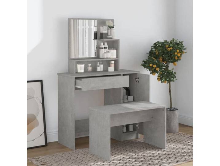 Ensemble de Coiffeuse Table de Maquillage Tabouret Table de Coiffeuse Meuble de Chambre à Coucher Intérieur Gris 3114150
