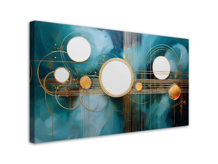 Feeby Wandbild abstrakte geometrische türkisfarbene kreise, Türkis, Werkzeug/Technologie, Rechteckig, 80x40 cm, Bilder & Rahmen, Bilder, Leinwandbilder