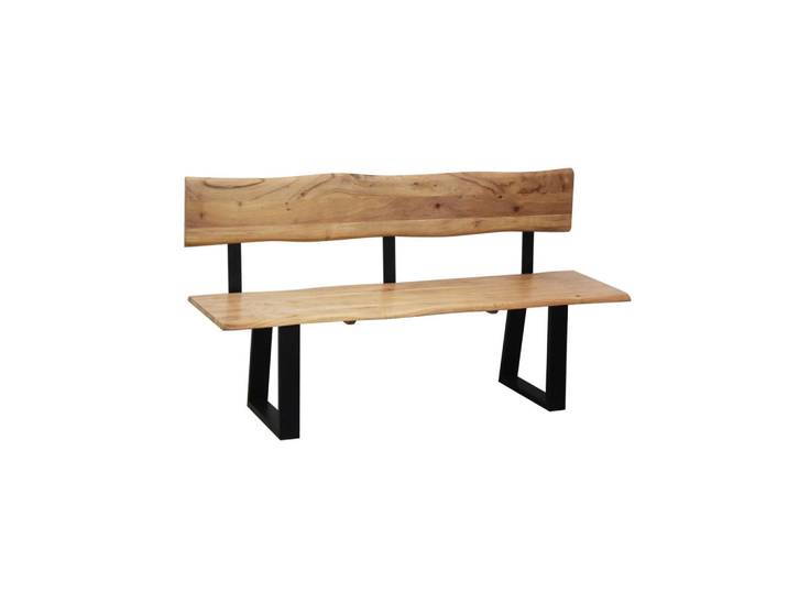 P & B Sitzbank, Schwarz, Akazie, Holz, Metall, Akazie, vollmassiv, Holz, 4-Sitzer, 180x85x50 cm, Esszimmer, Bänke, Sitzbänke