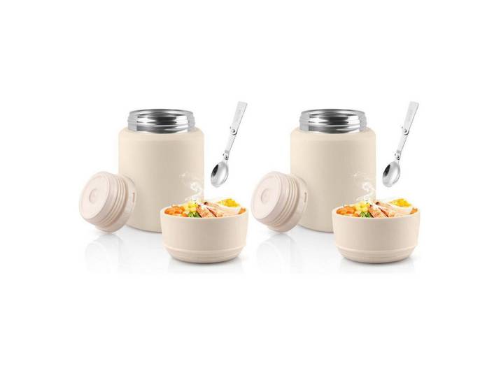 LuxusKollektion Thermobehälter Thermobehälter 550ml Edelstahl mit Löffel Weiß (2er Pack), Metall