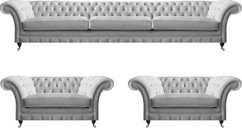 Wit Chesterfield Textiel Zitmeubel Set voor de Woonkamer, 3-delig