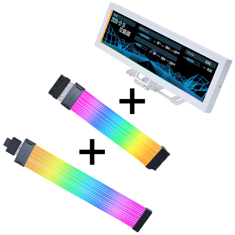 Lian Li "Visual Upgrade Kit" Strimer Wireless 24-Pin RGB Mainboardkabel, Controller + 12V-2x6 GPU-Kabel Wide & 8.8 Universal Screen - weiß
