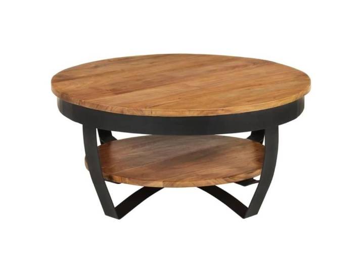 Table basse - CUQUE - 65x65 cm - Bois d'acacia massif - Finition laquée - Avec étagère
