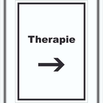 HB-Druck Therapie Aufkleber mit Text und Richtungspfeil rechts Raum Behandlung hochkant A6 (105x148mm)