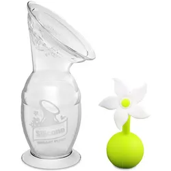 Haakaa, Milchpumpe, Milchpumpe mit Saugfuss 150ml + Blumenverschluss Set - Weiss