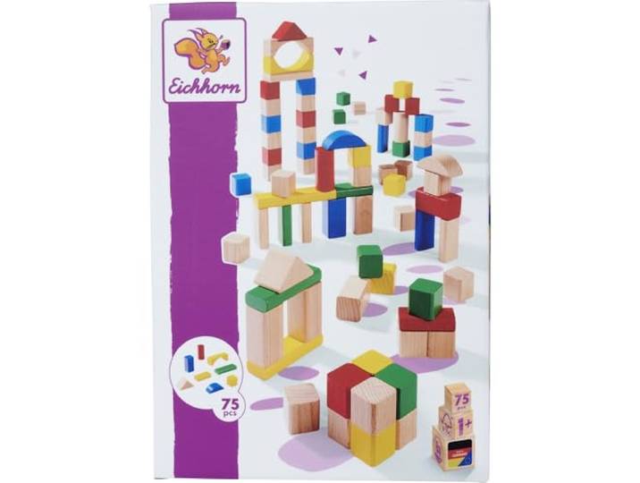 Eichhorn – 75 Bunte und naturfarbene Holzbausteine, fördert Feinmotorik und Konzentration, pro Stein 25mm groß, aus 100% FSC zertifiziertem Buchenholz, ab 1 Jahr