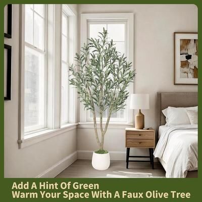 YUN 5ft Artificial Olive Tree, Faux Plant with Natural Wood Trunk for Home Office Decor