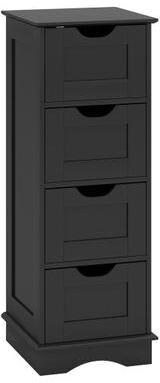 Costway Bathroom Storage Cabinet with Cutout Handles and 4 Drawers-Black