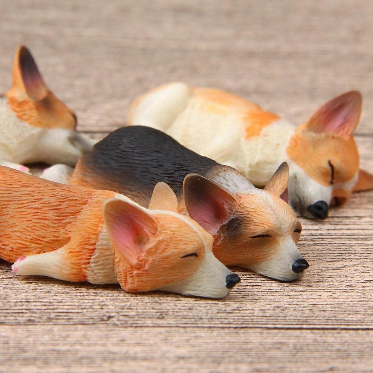 Set van 4 handbeschilderde Corgi hond figuren in brons voor decoratie