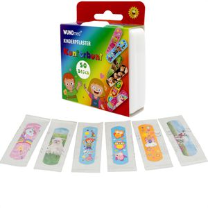 WUNDmed Pflaster Kunterbunt Pflaster-Box, 50 Strips, Kinder, wiederverschließbar, wasserfest