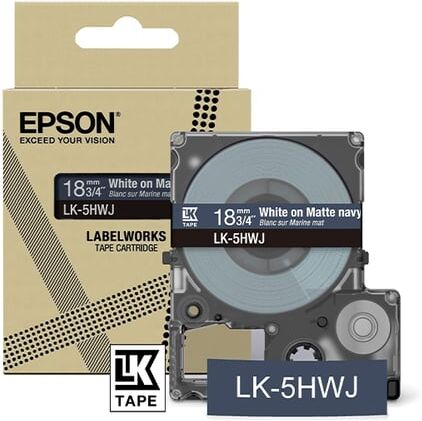 Epson LK-5HWJ cinta mate blanco sobre azul marino 18mm