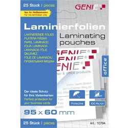 GENIE Laminierfolien Visitenkarten Format 100 Mikron 25 Stück