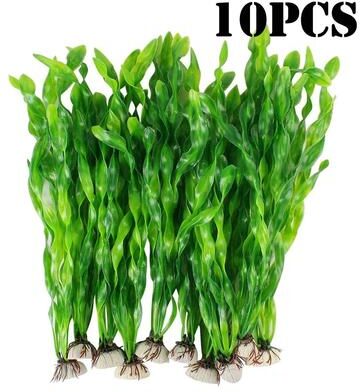 Uplift Essentials Artificial Aquarium Plants With Ceramic Base 10pcs Green 11.8 In
