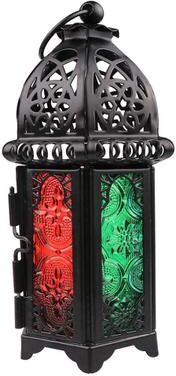Uplift Essentials Glass Crystal Moroccan Candle Holder With Metal Hollow Design black B