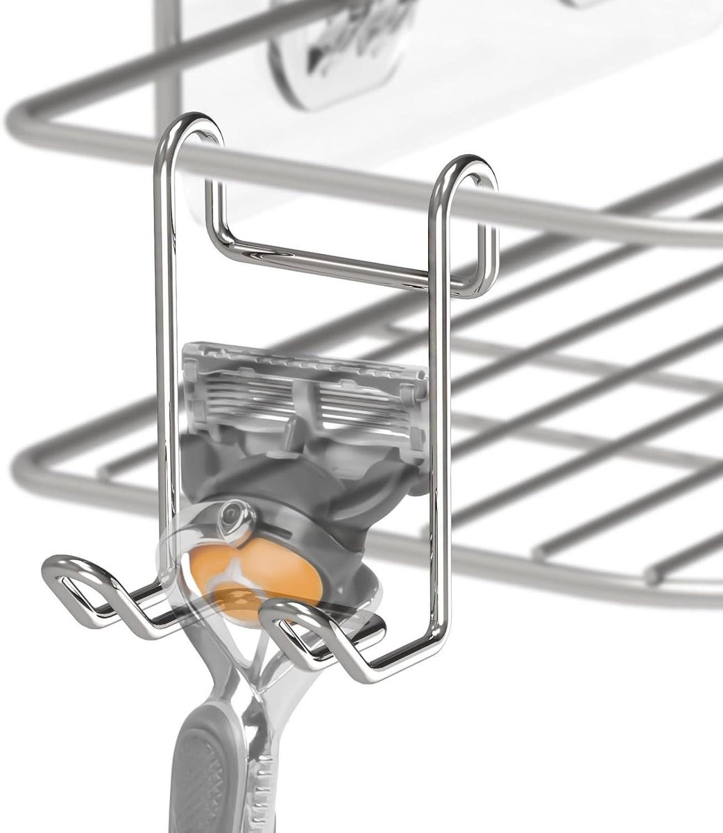 Allecto Plus Douche Caddy met Haken, Roestvrijstalen Wandplank Organizer voor de Douche, Zilver