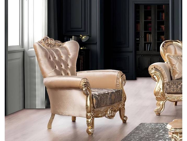 JVmoebel Sessel Barock Sessel im Rokoko-Design in Beige mit goldenen Akzenten (Sessel), Made in Europa