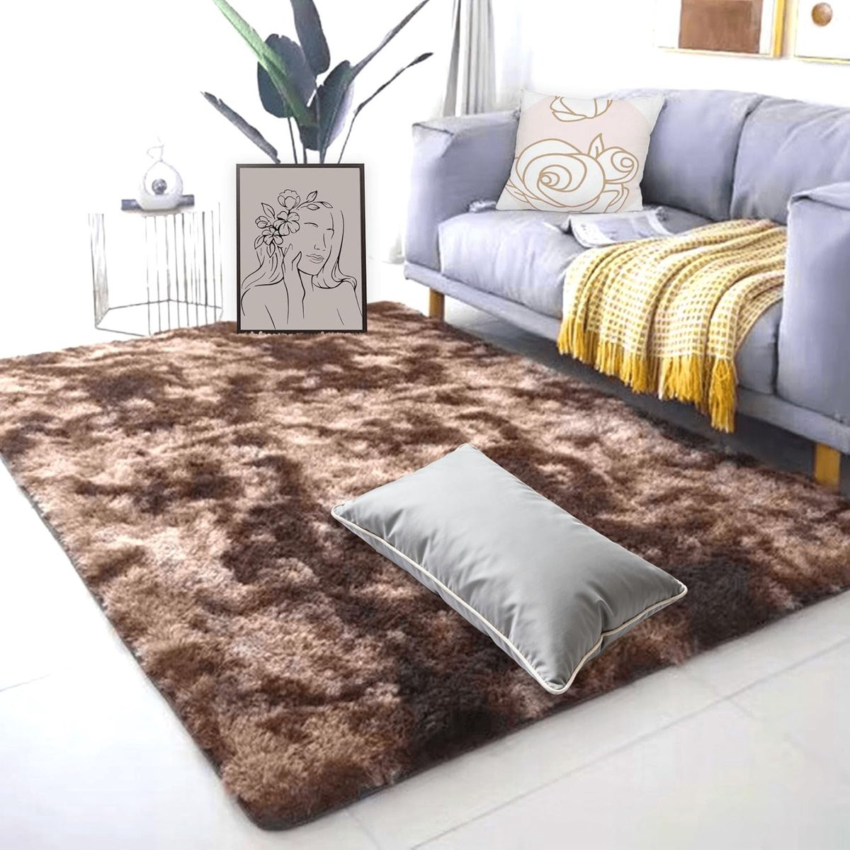 Modern Abstract Hoogpolig Vloerkleed - Bruin - Rechthoekig