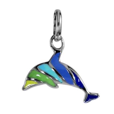 Kettenanhänger OSTSEE-SCHMUCK "Ostsee-Schmuck Anhänger Delfin Anhänger Delfin", bunt, Schmuckanhänger, Damen, 15 x 13mm, Silber 925 (Sterlingsilber), 0,4 g, Kettenanhänger