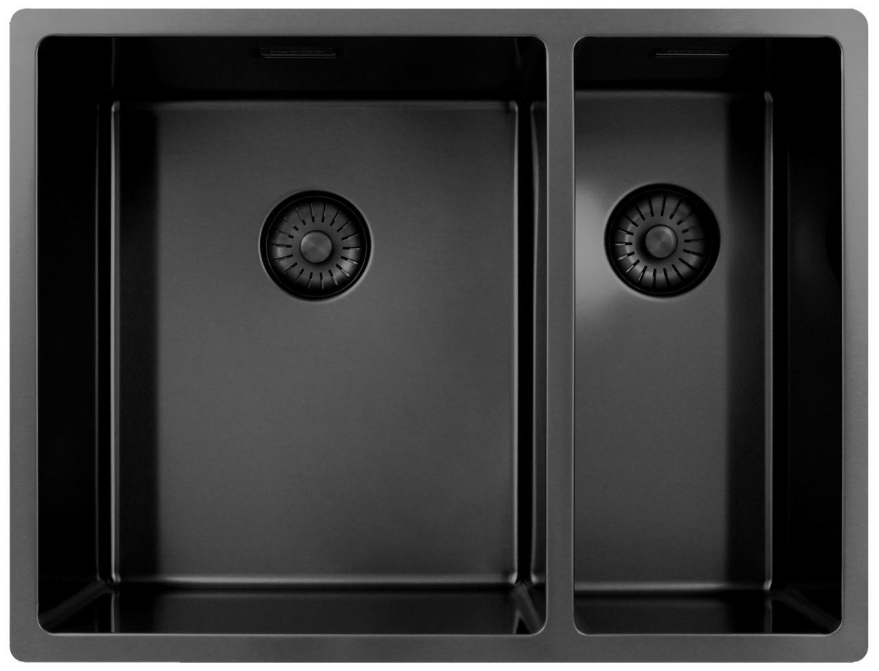 Küchenspüle 34+18 cm Gun Metal anderthalb Becken Pure.Sink
