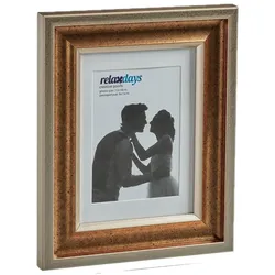 Relaxdays Bilderrahmen 2er Set, 13x18 cm, Hoch- & Querformat, Fotorahmen zum Aufhängen, Hinstellen, Passepartout, gold