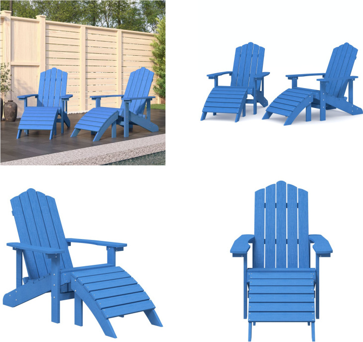 vidaXL Adirondack Gartenstühle 2 Stk. mit Hockern HDPE Aquamarin - Gartenstuhl - Gartenstühle - Outdoor Stuhl - Gartensessel