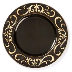 Dekoteller Kunststoff mit goldenen Ornamenten am Rand 33cm schwarz