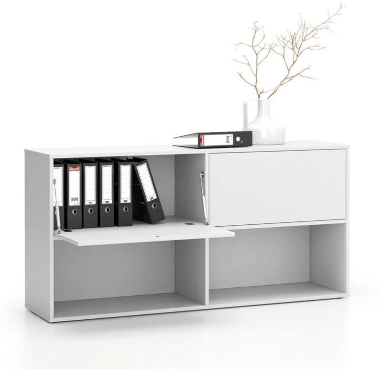 PLAN Büroregal LAYERS, lang, 2 Boxen, 1582 x 400 x 777, weiß