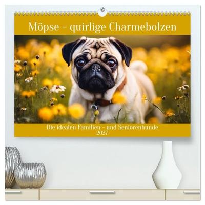 Möpse - quirlige Charmebolzen (hochwertiger Premium Wandkalender 2027 DIN A2 quer), Kunstdruck in Hochglanz