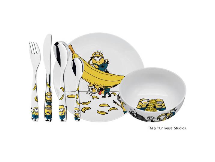 WMF Kindergeschirrset Minions, Metall, 6-teilig, Füttern, Kindergeschirr & Kinderbesteck