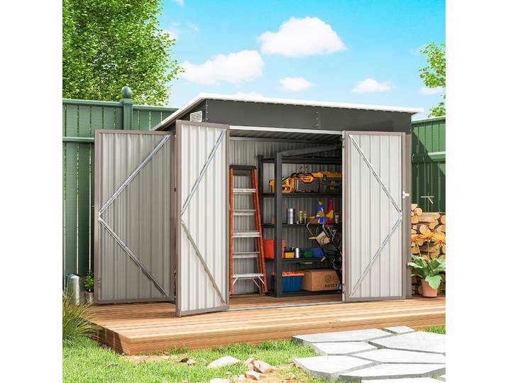 Outsunny Abri de Jardin Métal Gris 234x132x185cm Verrouillable