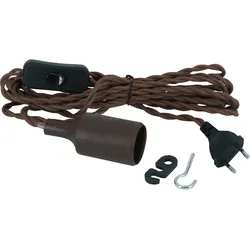 Parus by Venso E27 Lampenfassung Helix 4m Textilkabel Braun, Eurostecker, Venso Ecosolutions Lampenfassung E27 mit Kabel für E27 LED Lampe, Bulb Holder, Kabel für Lampe, Fassung E27