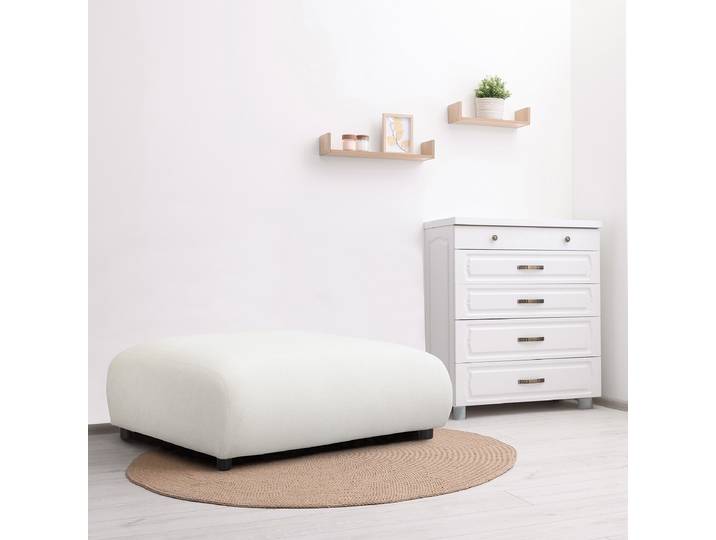 Polsterhocker 88 x 88cm Weiß Bouclé Stoff Sideri: Weiß