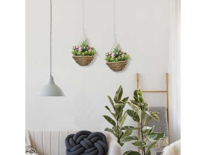 Outsunny Set 2 Plantes Artificielles Ø25x34cm Vert Rose