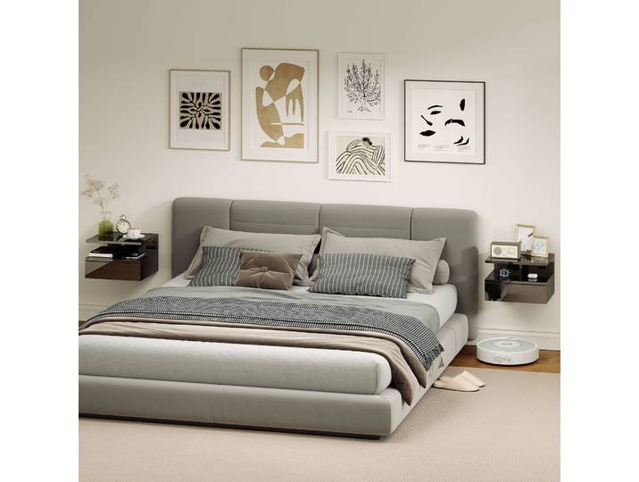 HOMCOM Tables de Chevet Murales Noir Brillant avec Tiroir