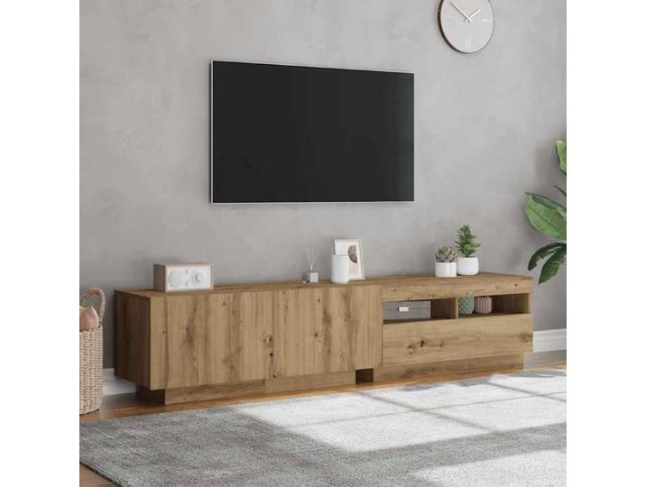 XINWO Meuble TV，Armoire TV Banc TV - avec lumières LED - chêne artisanal bois d'ingénierie @466