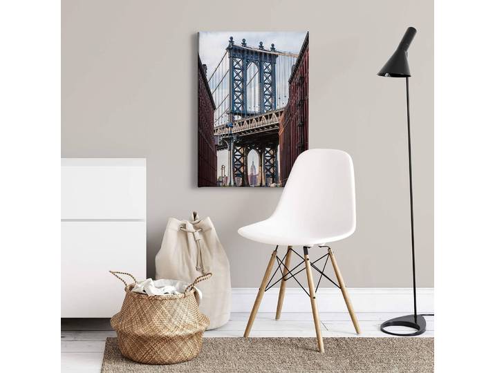 Wandbild Brooklyn Bridge Polyester PVC / Fichtenholz Blau 50 x 70cm