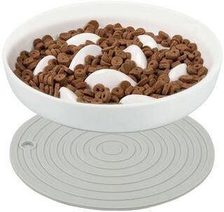 Uplift Treasures Cat Slow Feeder Ceramic Bowl white With Mat