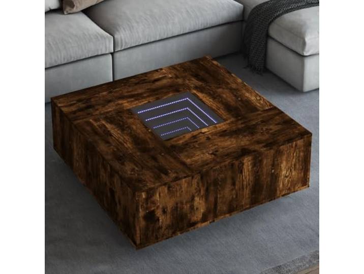 pokgdf Couchtisch mit Infinity-LED, Räuchereiche, 100x100x40 cm Holzwerkstoff, RGB-LED einstellbar, USB-Anschluss, stabil, vielseitig nutzbar