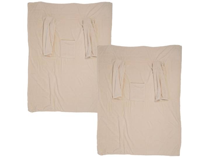 2er-Set Kuscheldecke mit Ärmeln & Tasche, beige