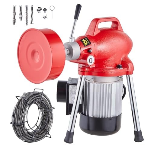 VEVOR Elektrische rioolreinigingsmachine met handmatige invoer, 250W, Rood/Zwart