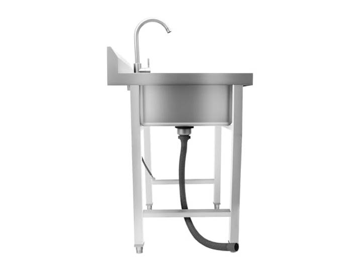 Freistehende Spüle, Edelstahl, kommerzielle Küche, mit Wasserhahn Edelstahl, große Schüssel 45 x 41 x 23 cm, Wasserhahn 360° drehbar, Ablaufgarnitur 110 mm, Belastung 150 kg, Küche