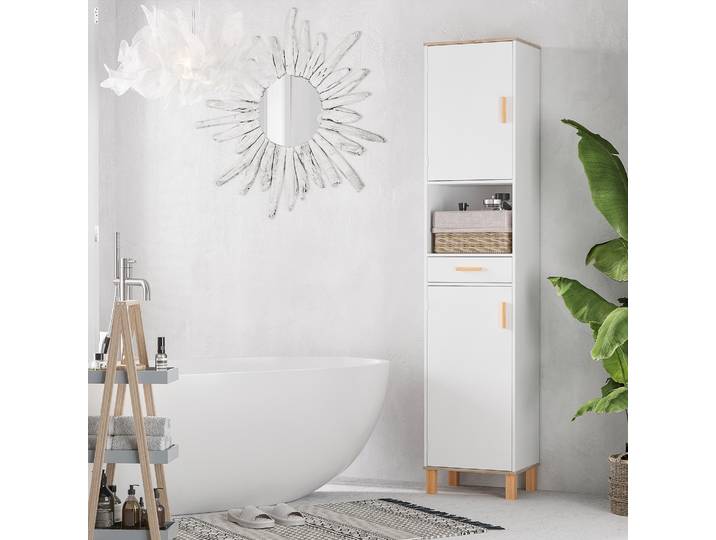kleankin Meuble Colonne Salle de Bain Bois Blanc 39x30x180cm
