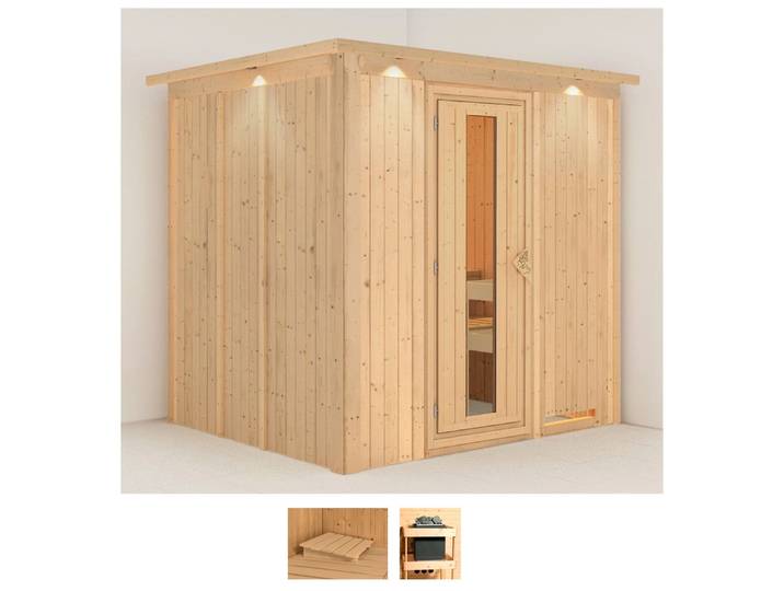 Sauna KARIBU Sodin , beige (naturbelassen), ohne Ofen, (ohne Ofen), Saunen, Sauna, ohne Ofen
